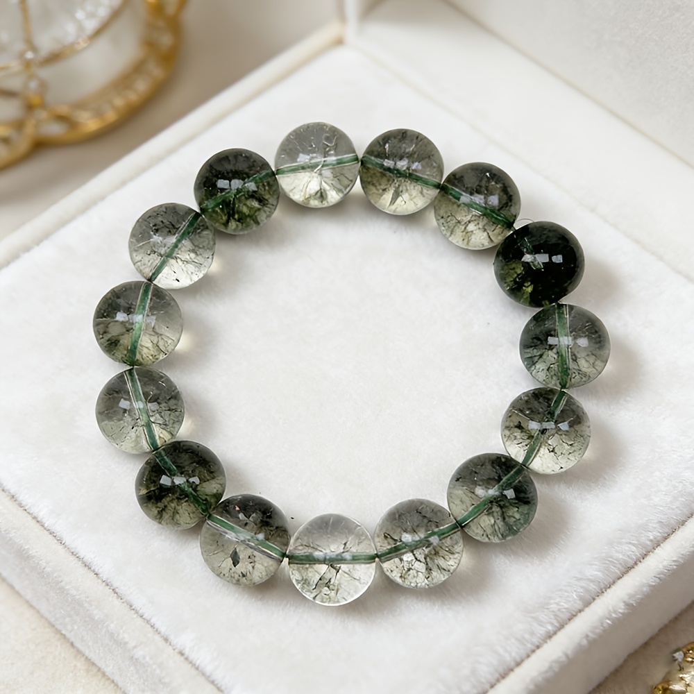 Unisex Natural Green Phantom Quartz Beaded Bracelet